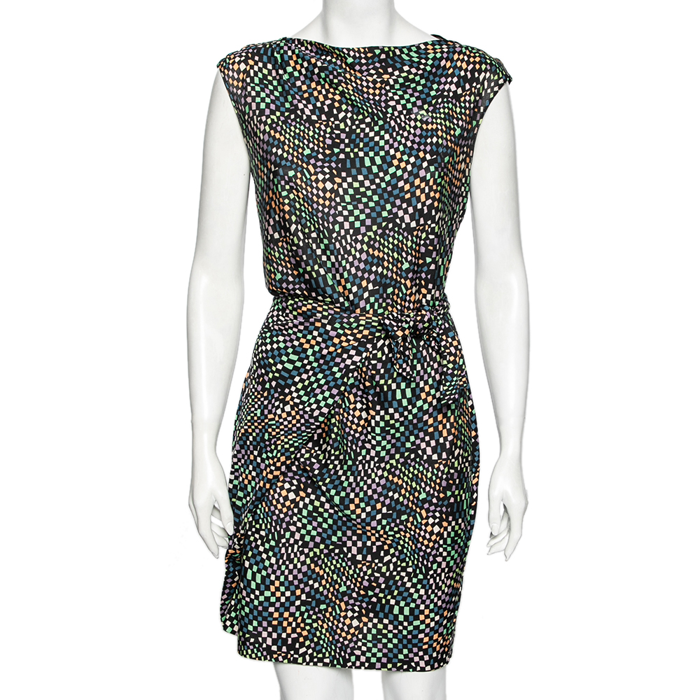 luxury-women-diane-von-furstenberg-used-clothes-p599358-006-2 Diane Von Furstenberg Multicolored Printed Jersey Tie Detail Manda Dress L