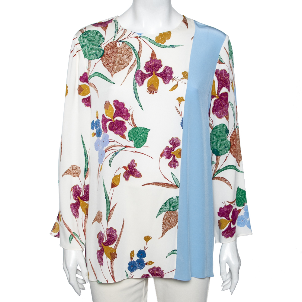luxury-women-diane-von-furstenberg-used-clothes-p605227-003-1 Diane von Furstenberg Multicolor Floral Printed Long Sleeves Top L