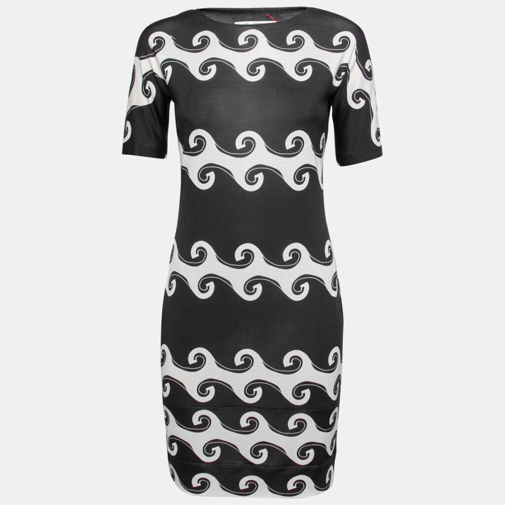luxury-women-diane-von-furstenberg-used-clothes-p667672-003-1 Diane Von Furstenberg Monochrome Wave Print Silk Knit Cyrani Dress M