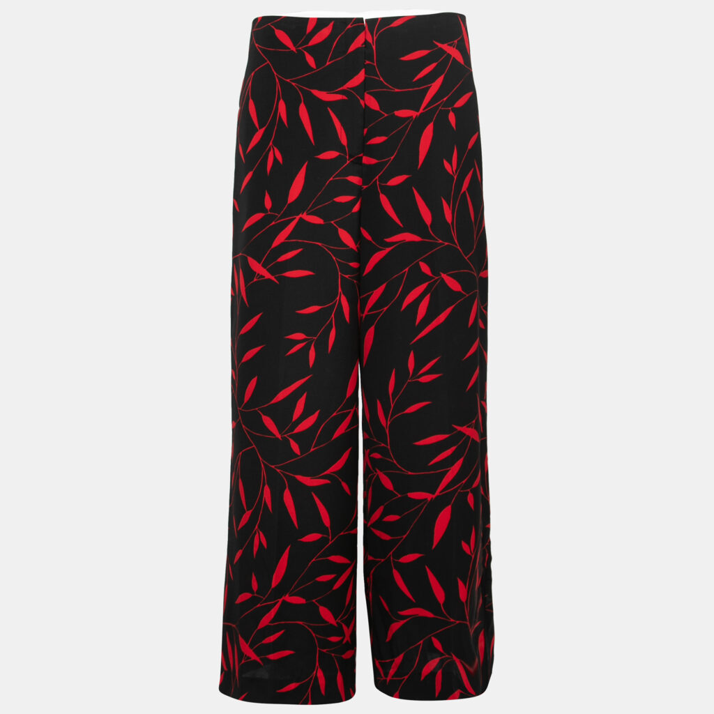 luxury-women-diane-von-furstenberg-used-clothes-p701338-001-1 Diane Von Furstenberg Black & Red Printed Stretch Crepe Wide Leg Trousers M