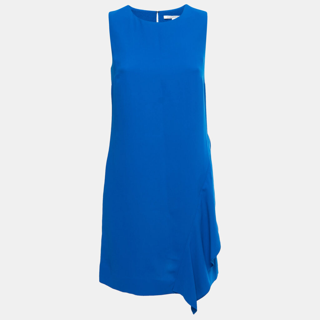 luxury-women-diane-von-furstenberg-used-clothes-p803725-005 Diane Von Furstenberg Blue Crepe Ruffle Detailed Sleeveless Midi Dress S