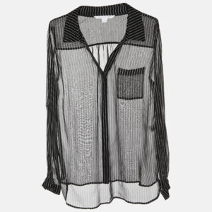 Diane Von Furstenberg Black Striped Silk Sheer Shirt L