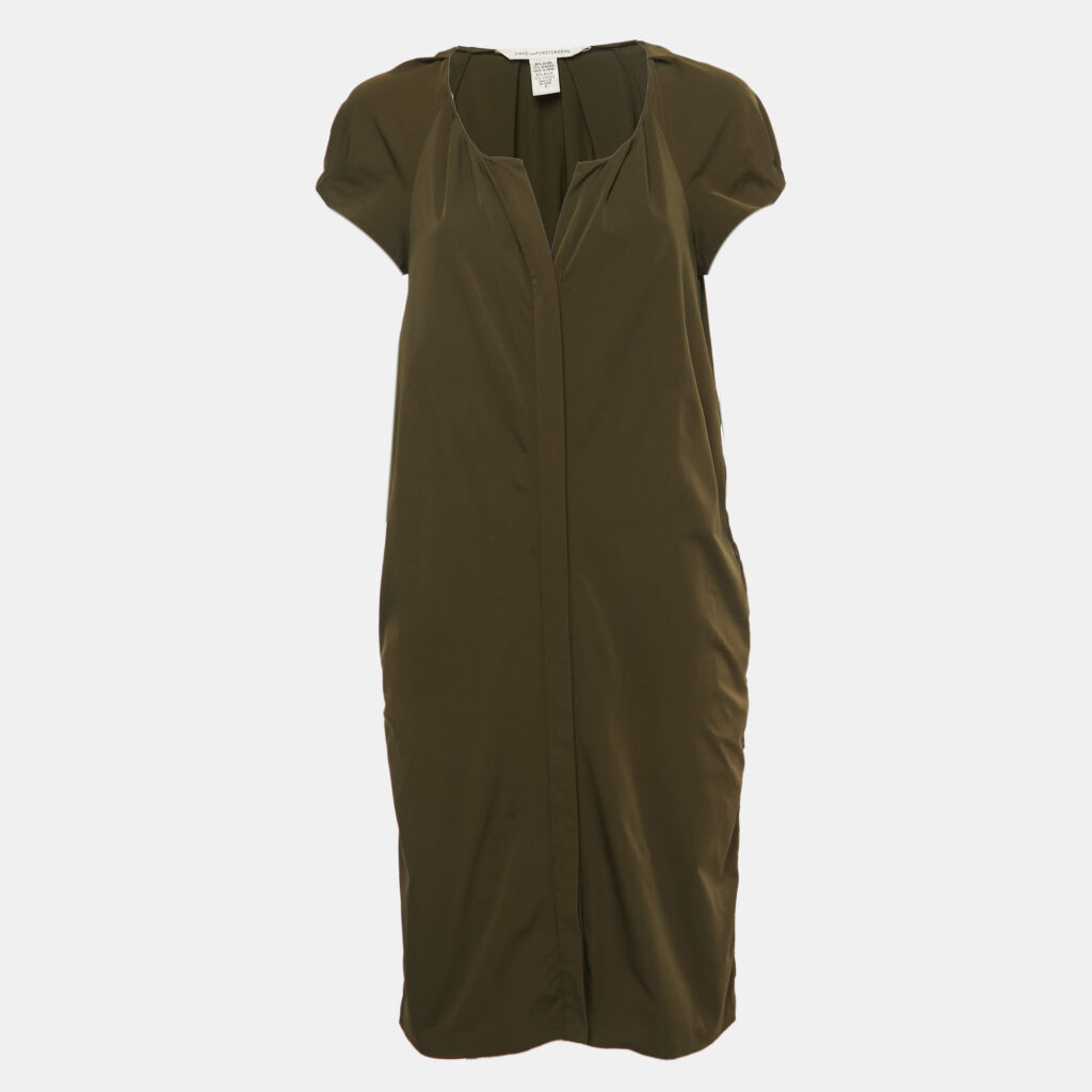 luxury-women-diane-von-furstenberg-used-clothes-p903454-001 Diane Von Furstenberg Olive Green Stretch Knit Luisa Mini Dress S
