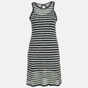 Diane Von Furstenberg Navy Blue/White Crochet Knit Sleeveless Short Dress S