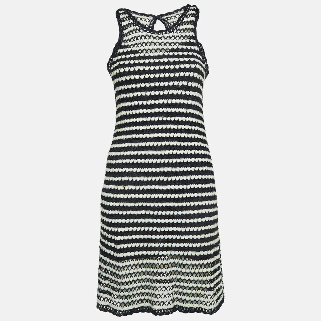 luxury-women-diane-von-furstenberg-used-clothes-p903714-001 Diane Von Furstenberg Navy Blue/White Crochet Knit Sleeveless Short Dress S