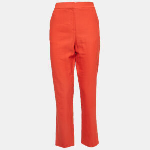 Diane Von Furstenberg Orange Gabardine Straight Leg Trousers M