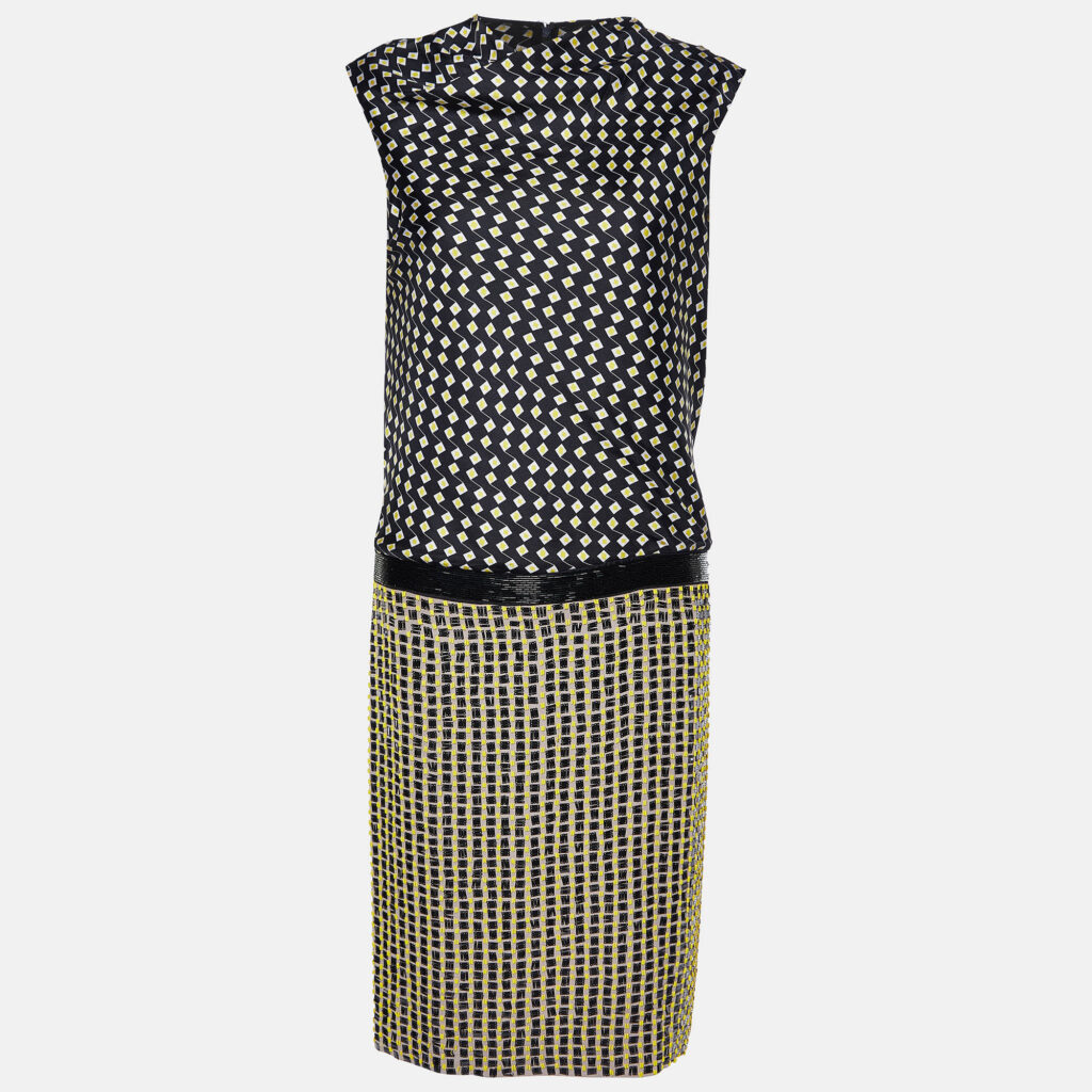 luxury-women-diane-von-furstenberg-used-clothes-p962519-001 Diane Von Furstenberg Black Printed & Embellished Silk Sleeveless Dress M