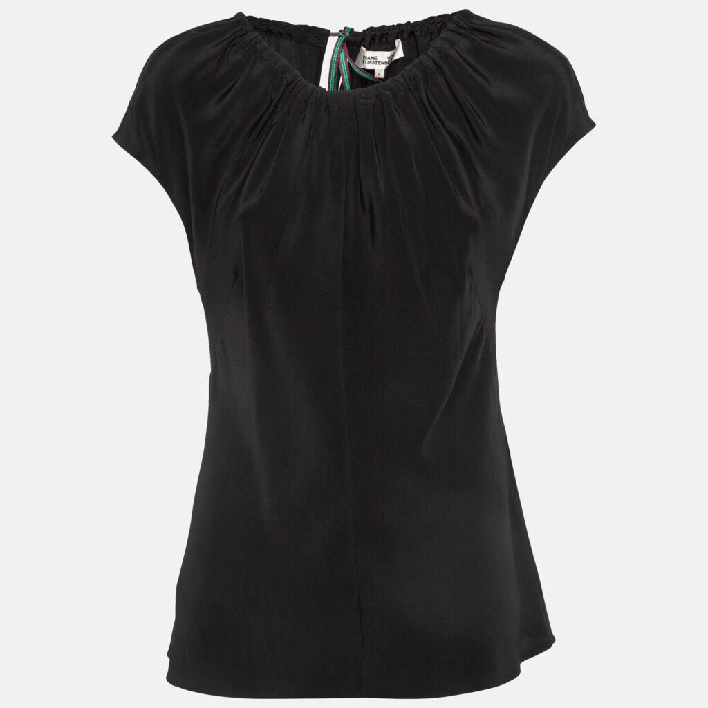 luxury-women-diane-von-furstenberg-used-clothes-p962984-002 Diane Von Furstenberg Black Silk Tie-Up Detail Top S