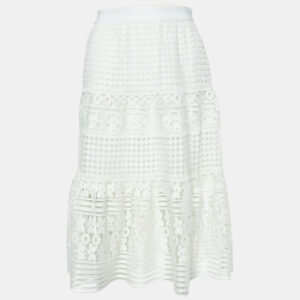 Diane Von Furstenberg White Lace Knee-Length Skirt M
