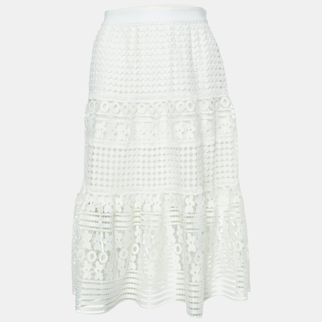 Diane Von Furstenberg White Lace Knee-Length Skirt M