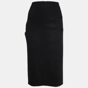 Diane Von Furstenberg Black Wool Pleated Detail Pencil Skirt L