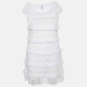 Diane Von Furstenberg White Lace Ruffle Detail Arcelia Dress M