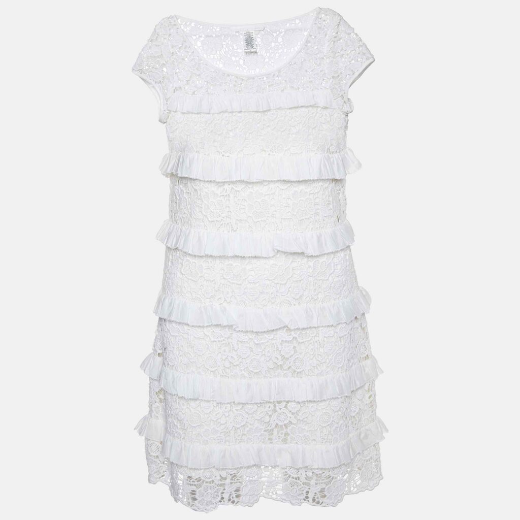luxury-women-diane-von-furstenberg-used-clothes-p975819-002 Diane Von Furstenberg White Lace Ruffle Detail Arcelia Dress M