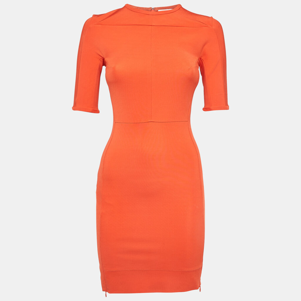 luxury-women-diane-von-furstenberg-used-clothes-p978224-006 Diane Von Furstenberg Orange Stretch Knit Bodycon Mini Dress XS