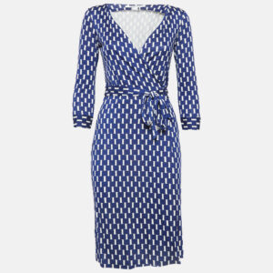 Diane Von Furstenberg Blue Printed Silk Jersey Wrap Dress XS