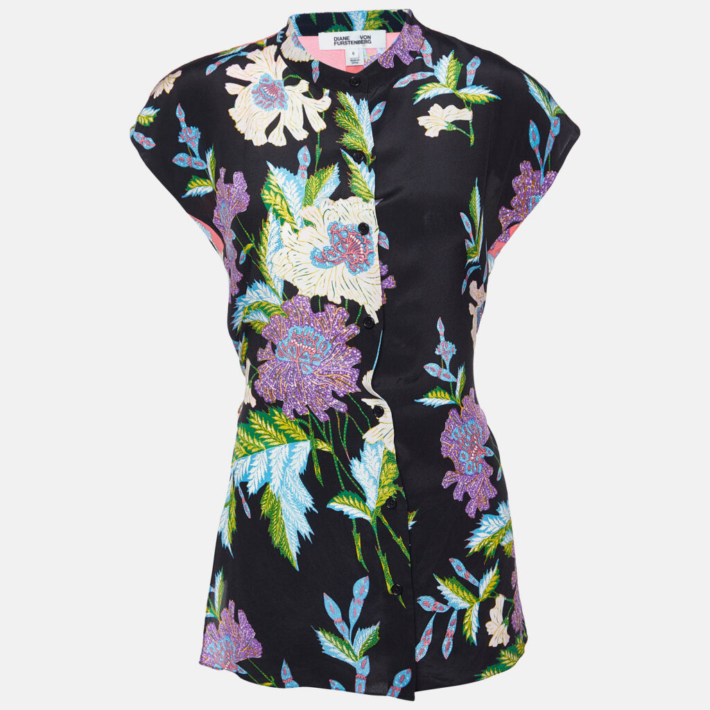 luxury-women-diane-von-furstenberg-used-clothes-p985256-002 Diane Von Furstenberg Multicolor Printed Silk Blouse M