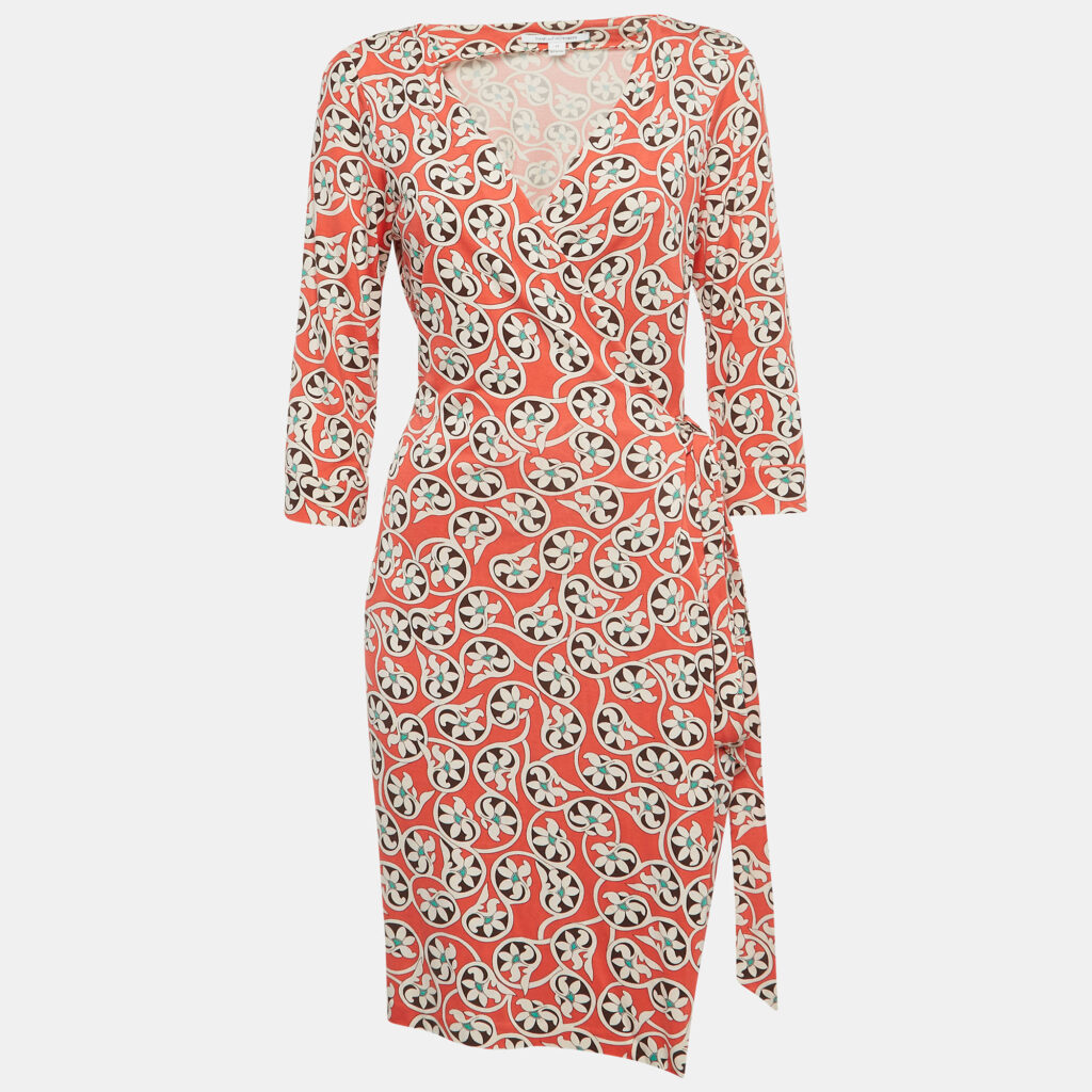 luxury-women-diane-von-furstenberg-used-clothes-p990581-002 Diane Von Furstenberg Pink Printed Jersey Julian Wrap Dress L