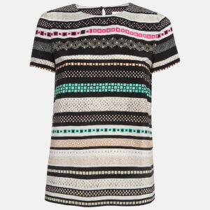 Diane Von Furstenberg Multicolor Print and Studded Silk Top XS
