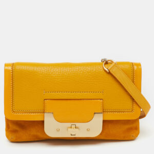 Diane Von Furstenberg Yellow Leather and Suede Harper Flap Shoulder Bag