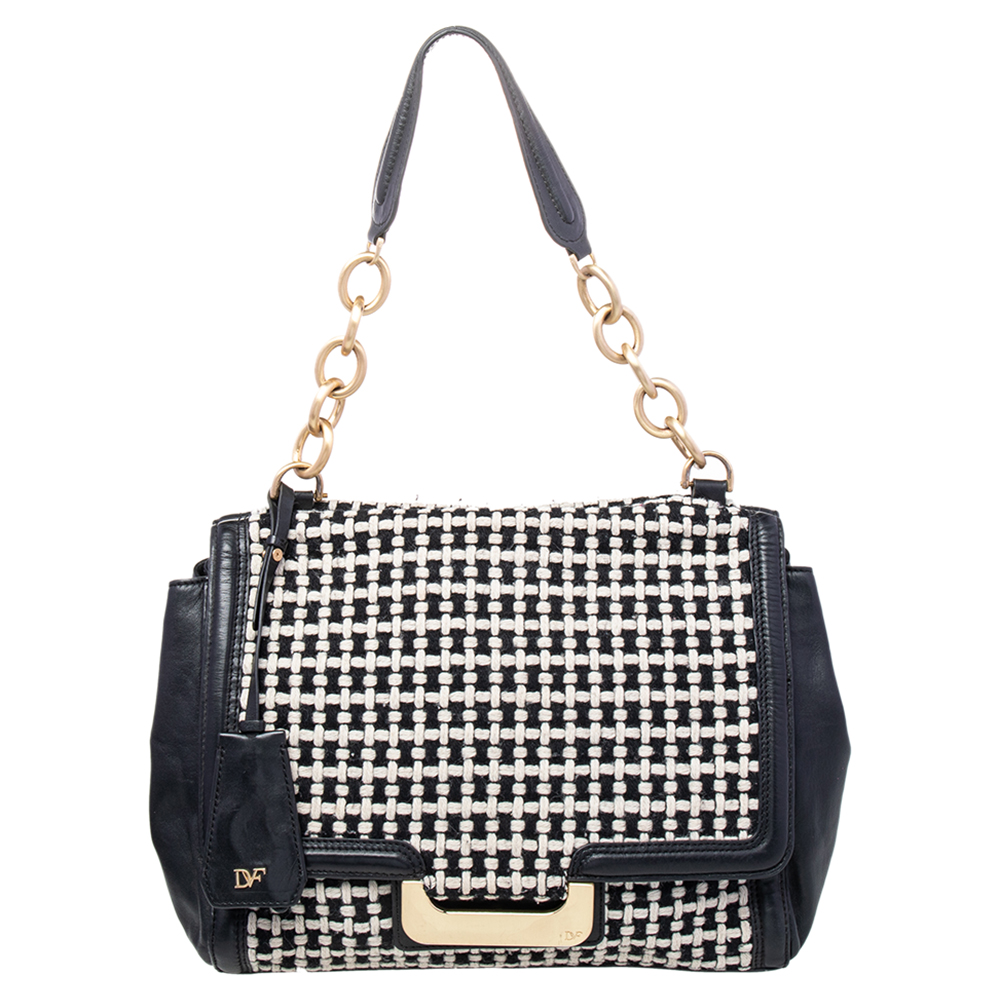 luxury-women-diane-von-furstenberg-used-handbags-p470985-009 Diane von Furstenberg Black Leather And Fabric Shoulder Bag