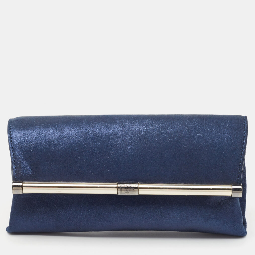 luxury-women-diane-von-furstenberg-used-handbags-p934135-015 Diane Von Furstenberg Blue Glitter Suede Multicolor Leather Clutch