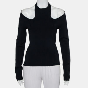 Dionlee Black Knit Cutaway Halterneck Long Sleeve Top L
