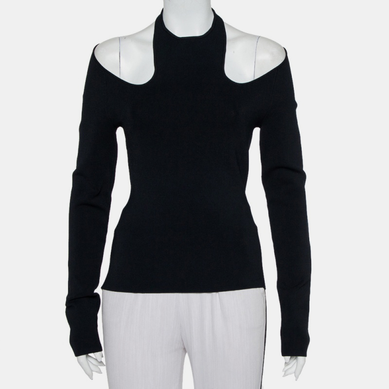 luxury-women-dionlee-used-clothes-p430550-009 Dionlee Black Knit Cutaway Halterneck Long Sleeve Top L