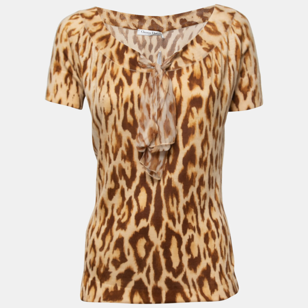 luxury-women-dior-new-clothes-p794421-001 Christian Dior Brown Animal Print Knit Top L