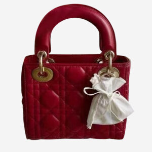 Dior Wine Red Leather Mini Lady Dior Tote Bag