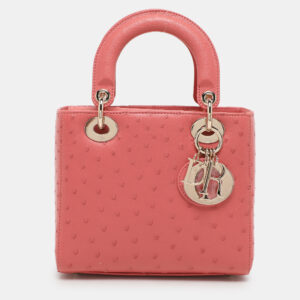 Dior Pink Ostrich Leather Small Lady Dior Tote