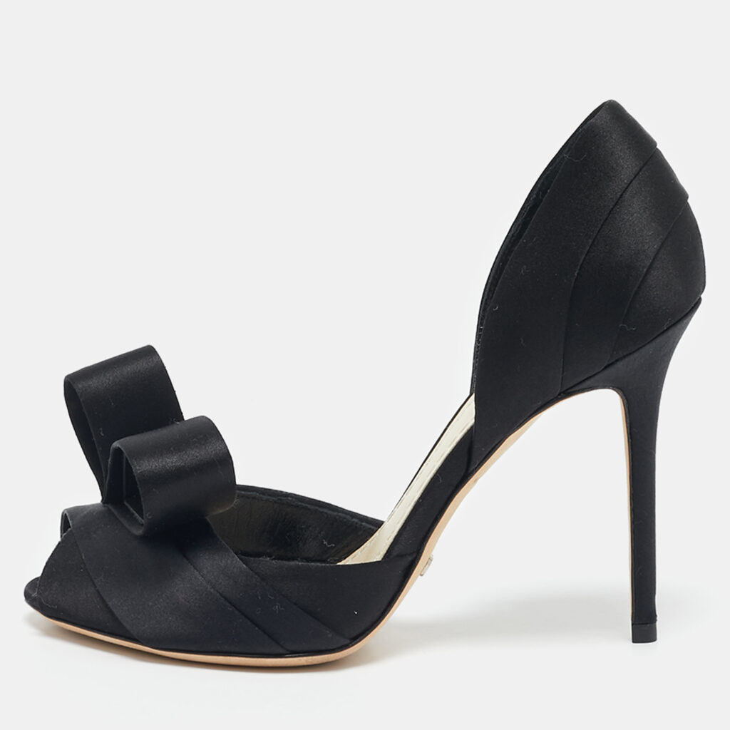luxury-women-dior-new-shoes-p1146084-006 Dior Black Satin Peep Toe Bow D'orsay Pumps Size 35