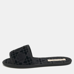 Dior Black Cannage Velvet Chez Moi Flat Slides 37.5