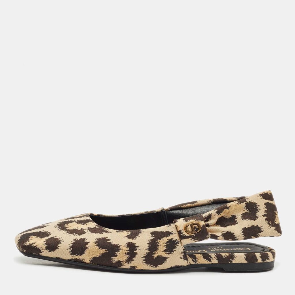 luxury-women-dior-new-shoes-p1170378-003 Dior Beige/Black Leopard Print Fabric Mizza Flats Size 34.5