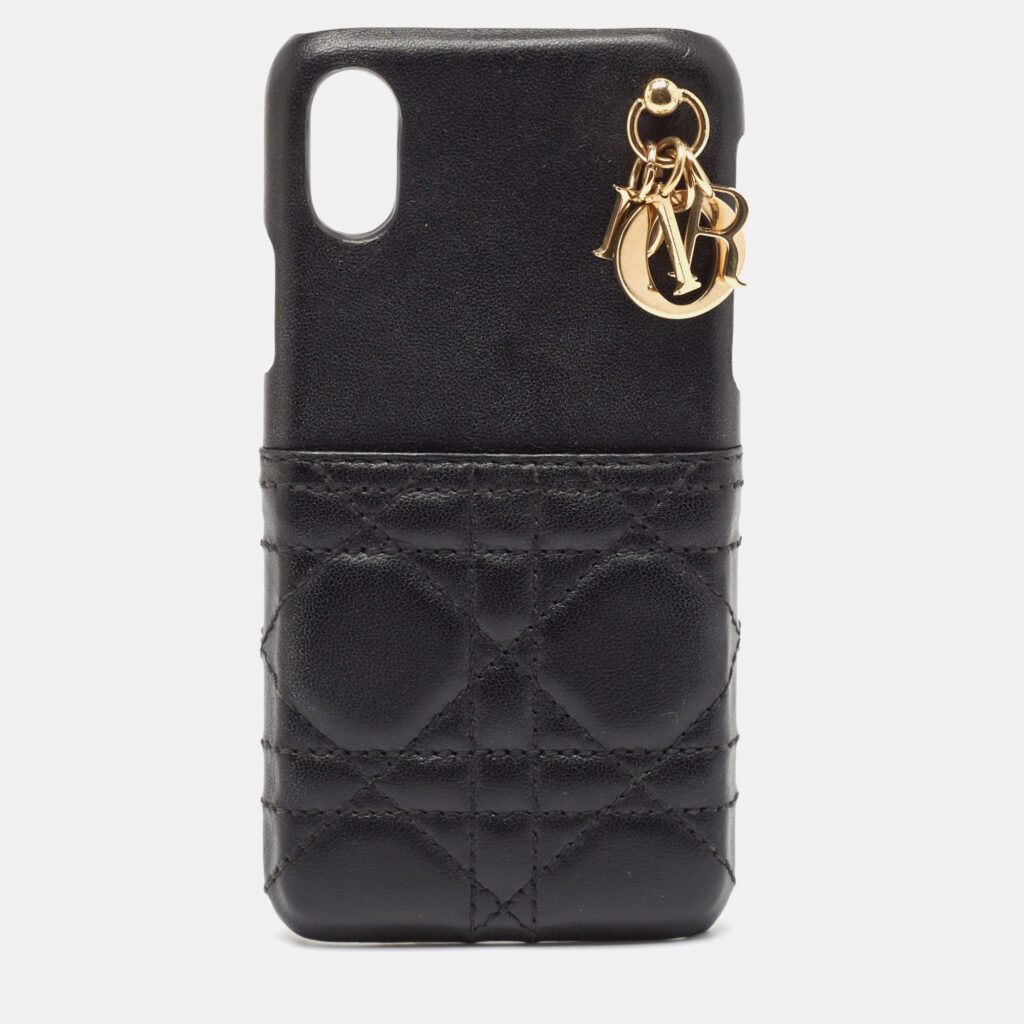 luxury-women-dior-used-accessories-p1096242-008 Dior Black Cannage Leather Lady Dior iPhone X/XS Case
