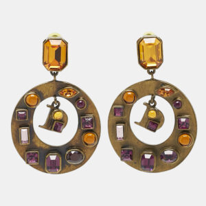 Dior Pendientes Discos Crystals Gold Tone Earrings
