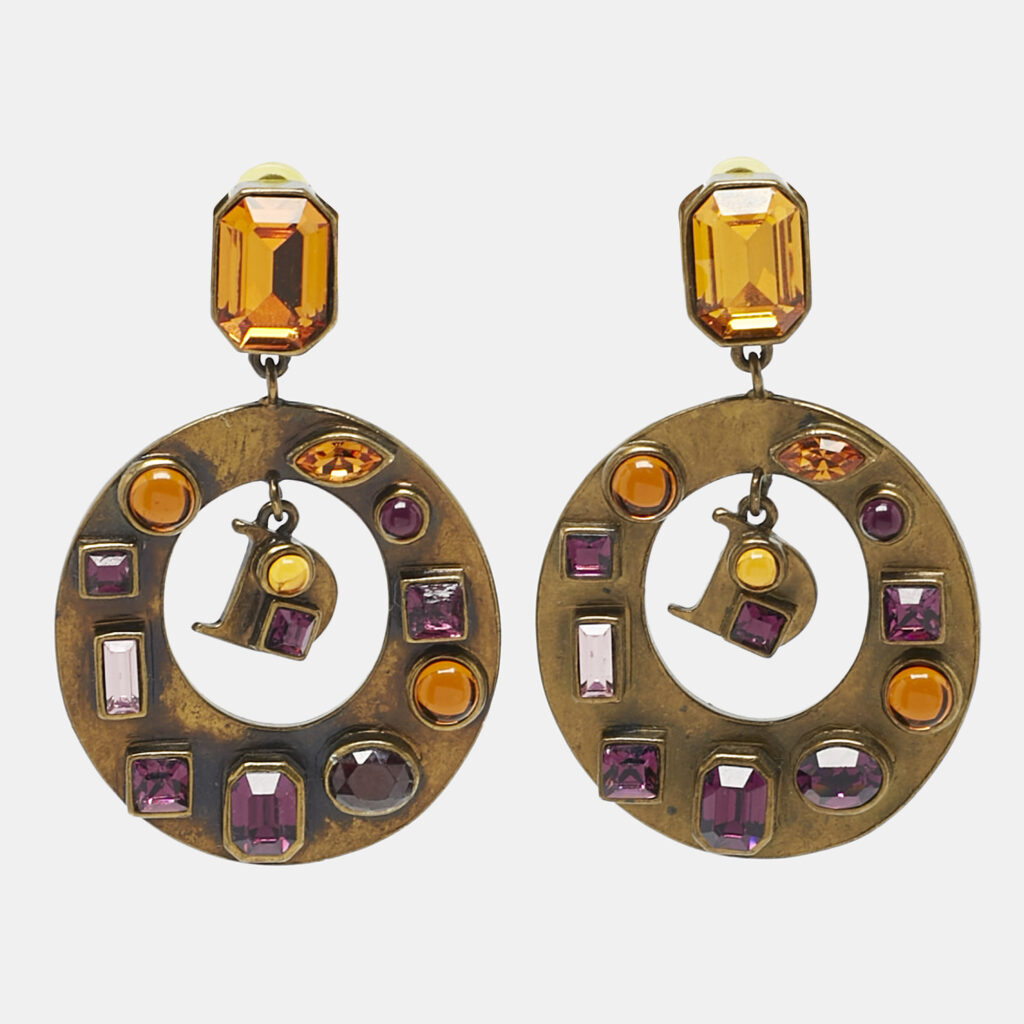luxury-women-dior-used-accessories-p1121828-001 Dior Pendientes Discos Crystals Gold Tone Earrings