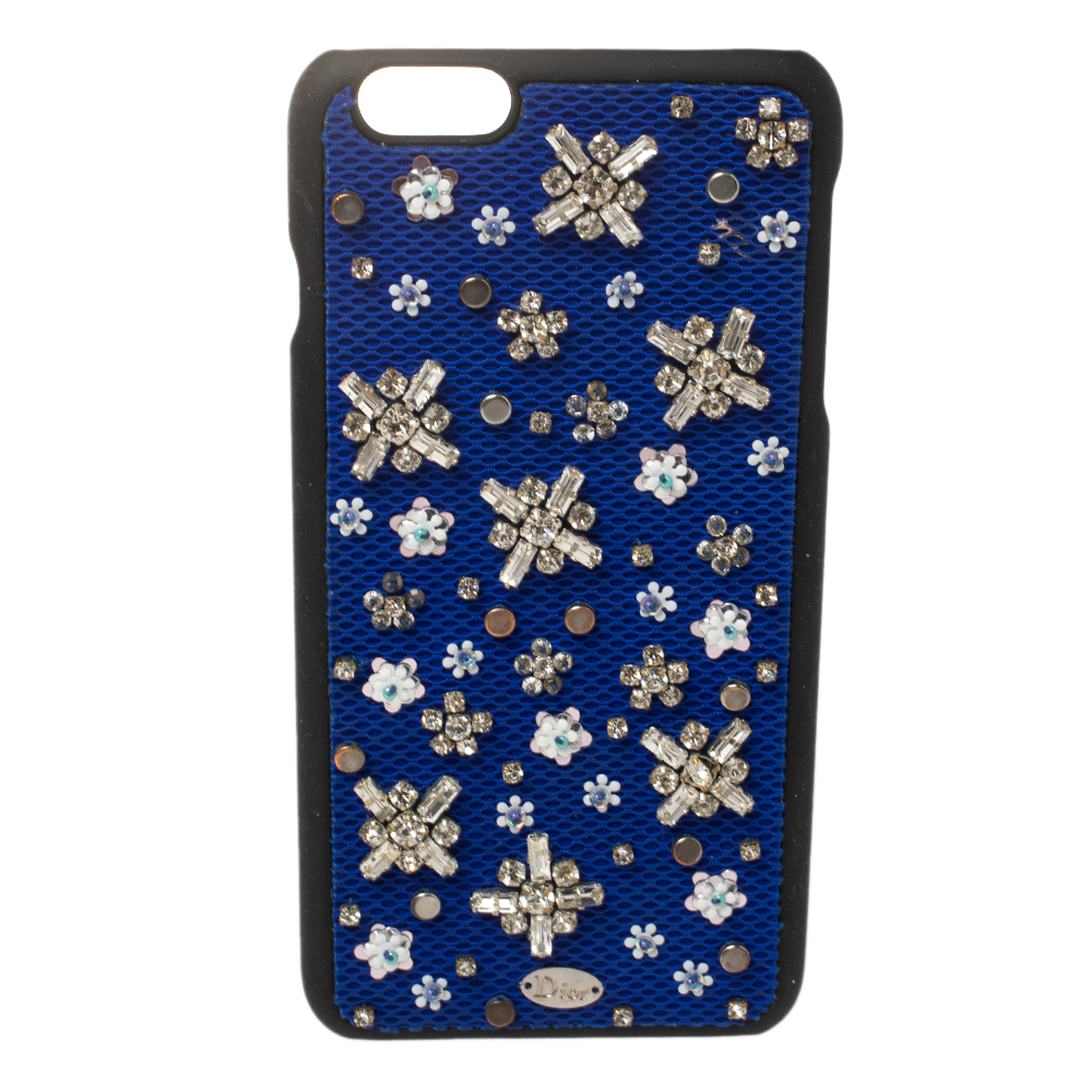 luxury-women-dior-used-accessories-p444750-001 Dior Blue Fabric Stardust Crystal Embellished iPhone 6 Plus Case