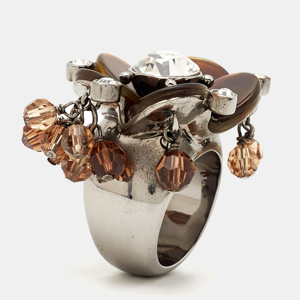 luxury-women-dior-used-accessories-p827081-004 Dior Resin Crystal Beads Silver Tone Ring Size 55