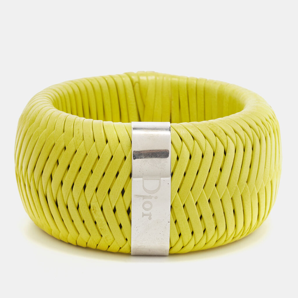 luxury-women-dior-used-accessories-p857991-002 Dior Leather Silver Tone Extra Wide Bracelet