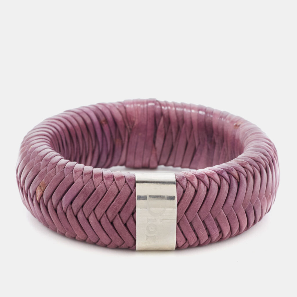 Dior Leather Silver Tone Wide Bracelet