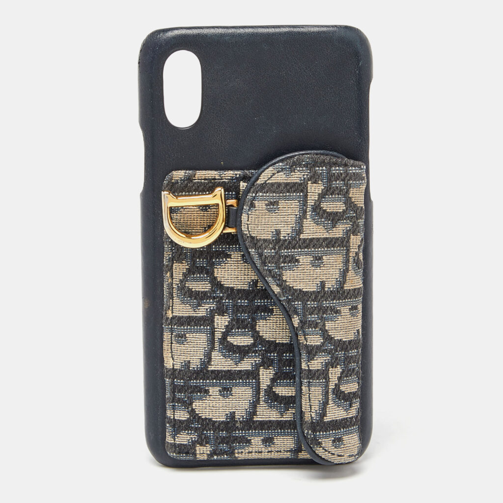 luxury-women-dior-used-accessories-p874648-002 Dior Blue Oblique Canvas and Leather iPhone X Case