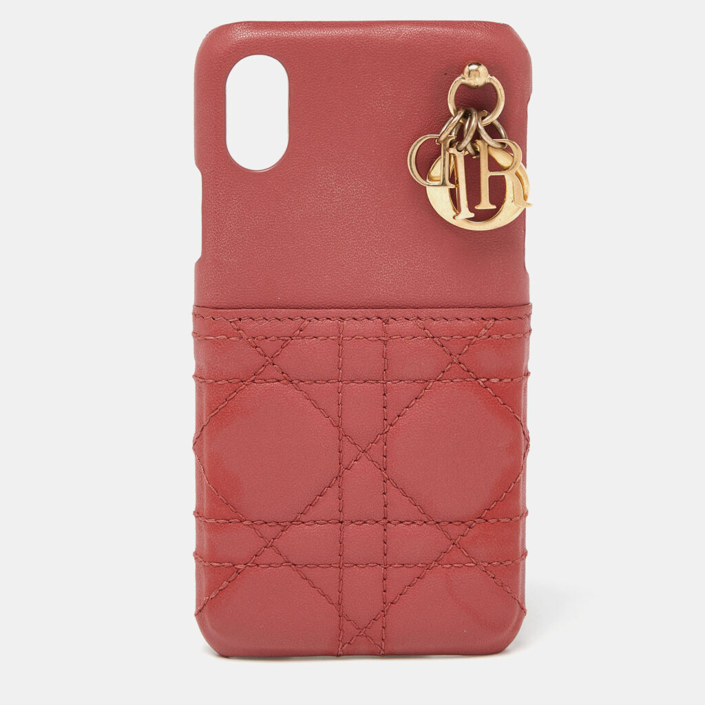 luxury-women-dior-used-accessories-p909413-003 Dior Old Rose Cannage Leather Lady Dior iPhone X/XS Case