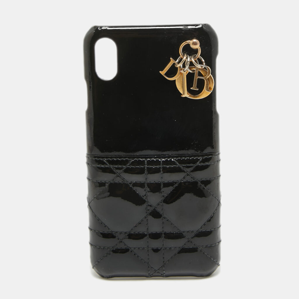luxury-women-dior-used-accessories-p993621-001 Dior Black Cannage Patent Leather iPhone XS Max Cover