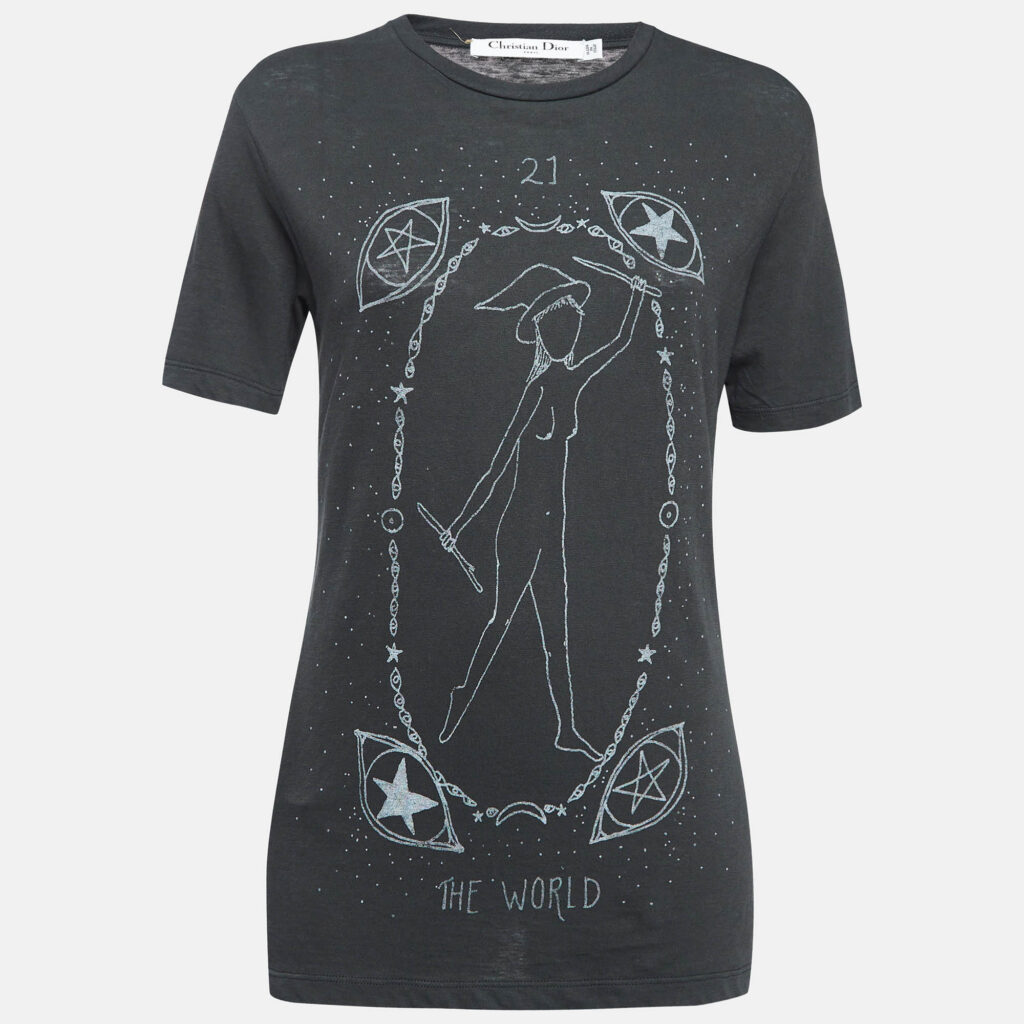luxury-women-dior-used-clothes-p1044982-001 Dior Dark Grey Printed Cotton Jersey T-Shirt XS