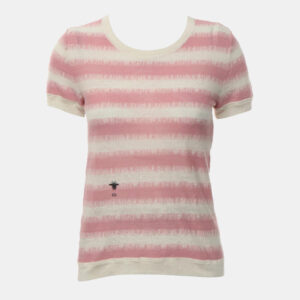 Dior Pink, Cream Linen, Cashmere, Silk, Polyamide Knitted Bee Embroidered T-Shirt IT 38