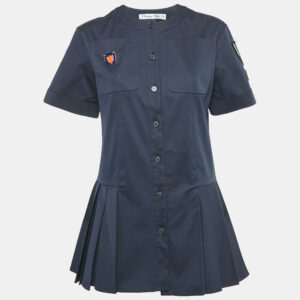 Christian Dior Navy Blue Applique Detail Pleated Mini Dress M