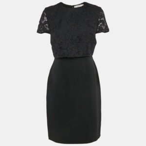 christian dior black silk blend and lace short dress m