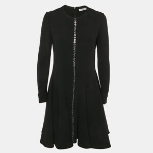 Dior Black Wool Button Front Mini Dress L