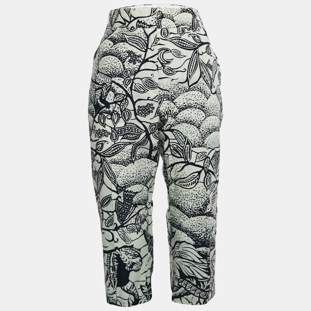 luxury-women-dior-used-clothes-p1107859-003 Christian Dior White/Blue Jungle Print Cotton Culottes Pants M