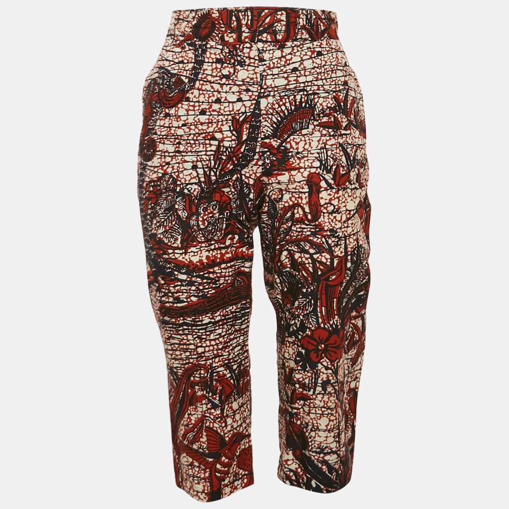 luxury-women-dior-used-clothes-p1107863-003 Christian Dior Brown/Blue Toile de Jouy Tropicalia print Cotton Culottes Pants M